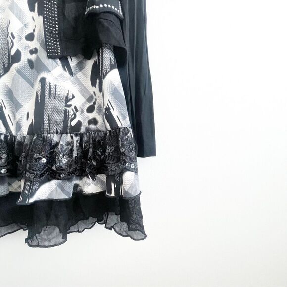 Laura Petites Party Blouse Sheer Vest Rhinestones Sequins Lace Tunic Women's M - Picture 3 of 8